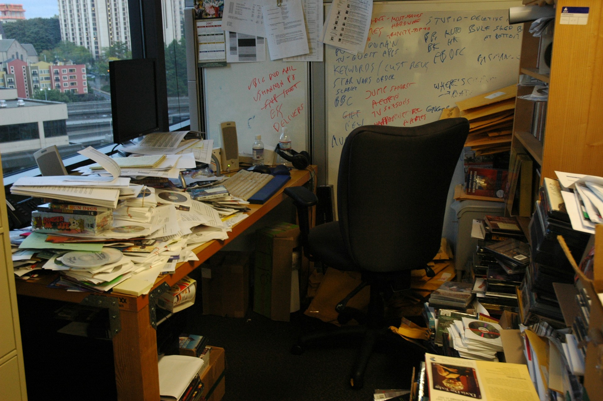 Dim, cluttered room